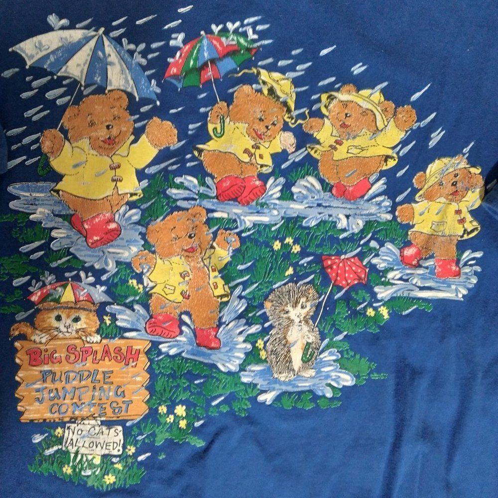 Vintage Bears & Kittens In Rain Illustration Tee